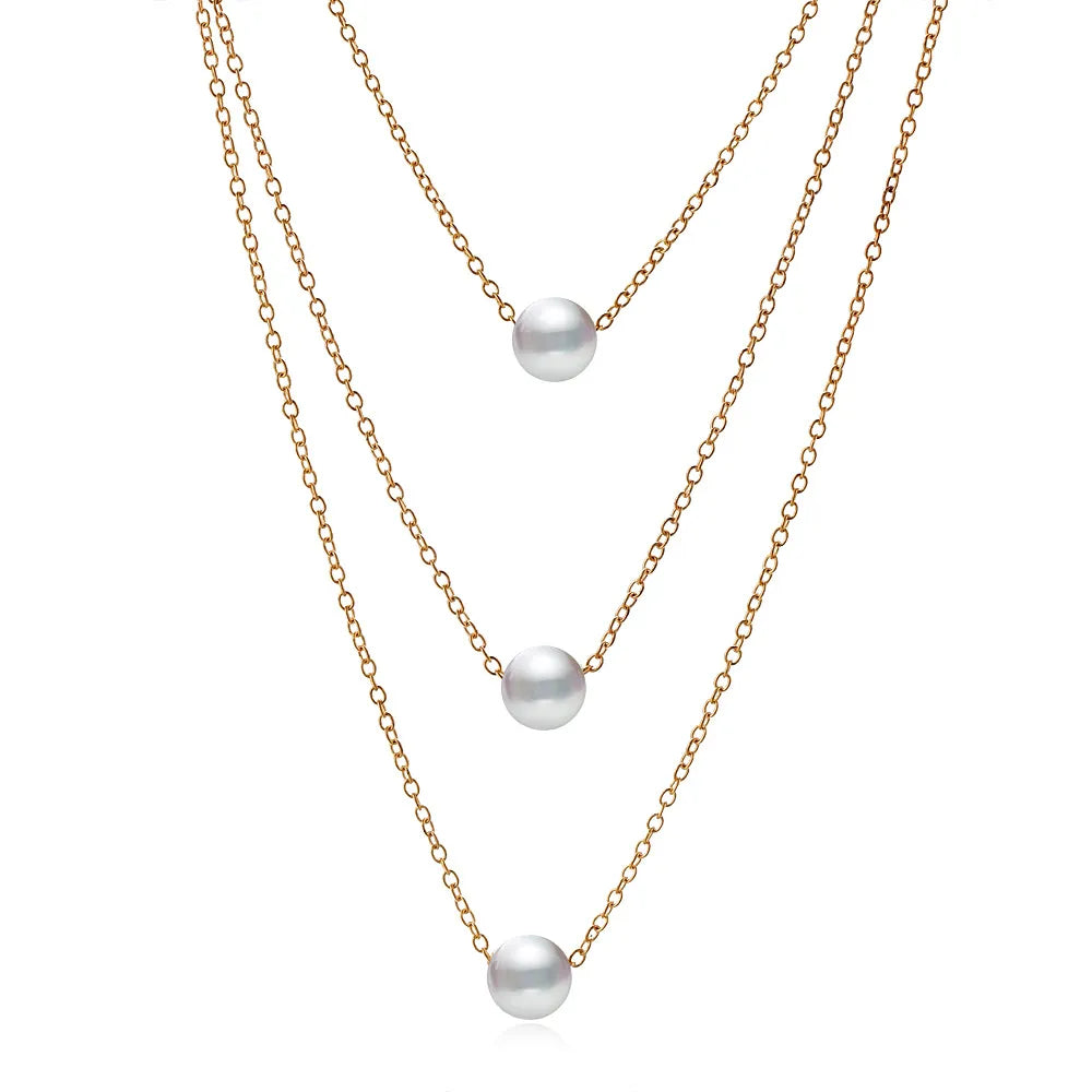 Double Layer Pearl Crystal Heart Necklaces