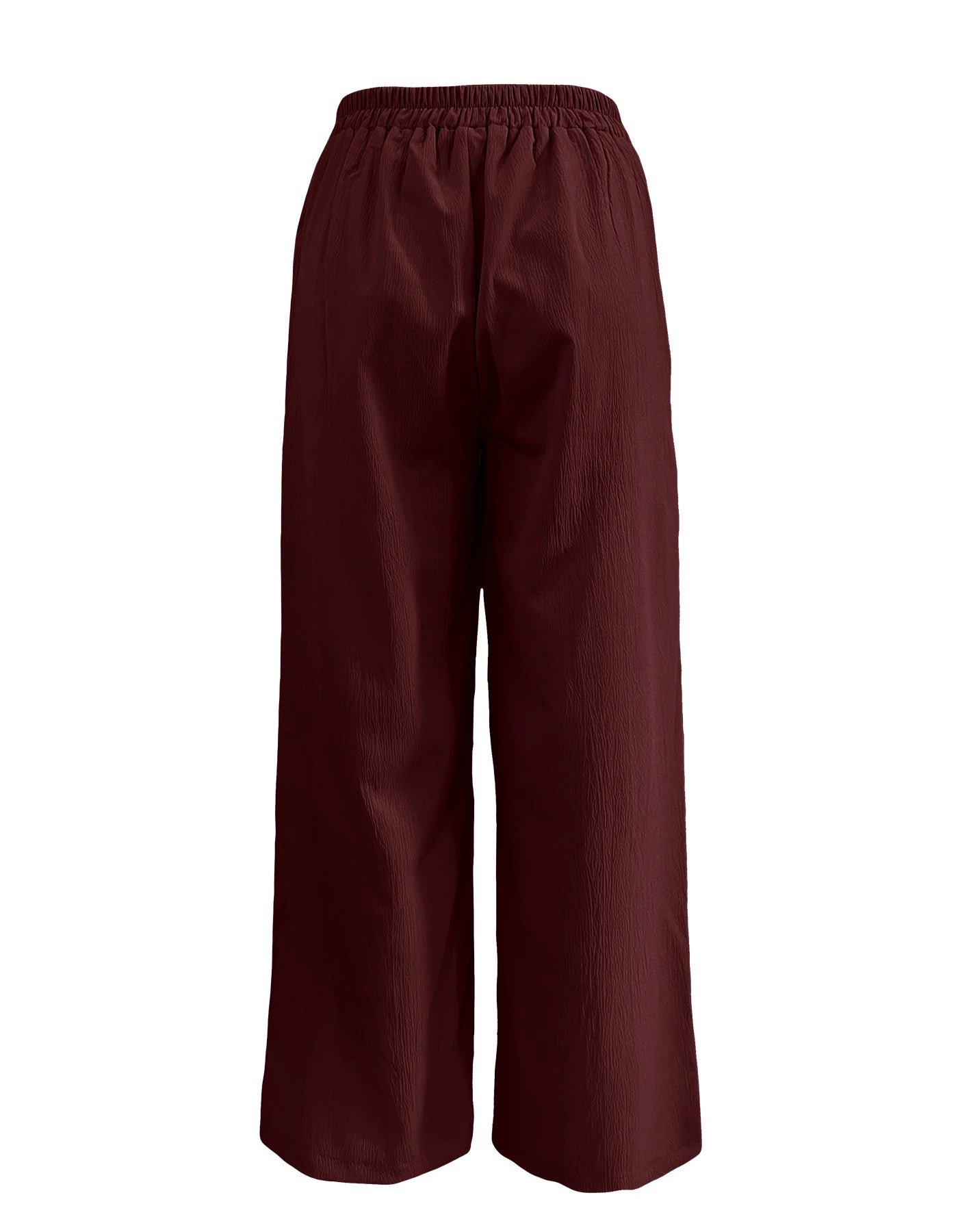 Women Fashion Elastic Waist Pocket Wide Leg Pants Button Casual Solid Loose Female Elegant Trousers