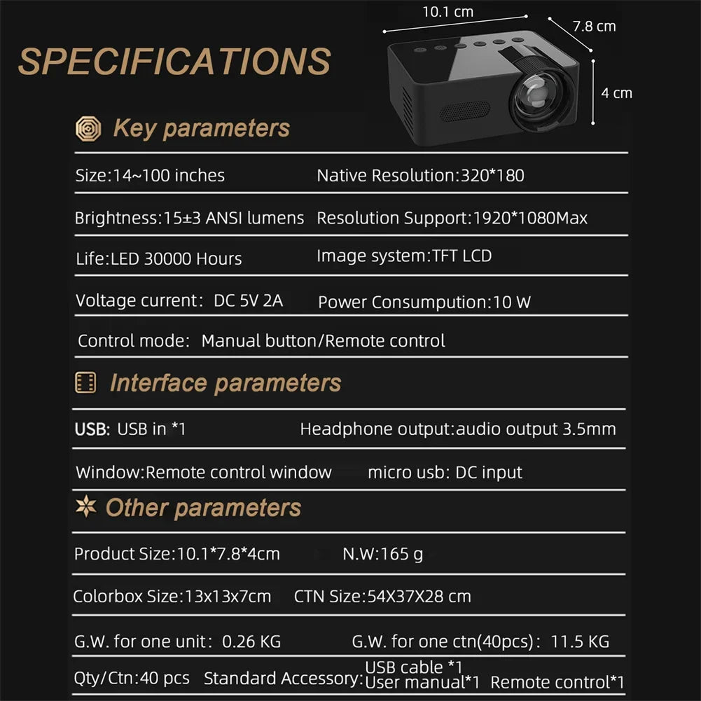 YT100 Portable Smart WiFi Mini Projector HD Video Projector
