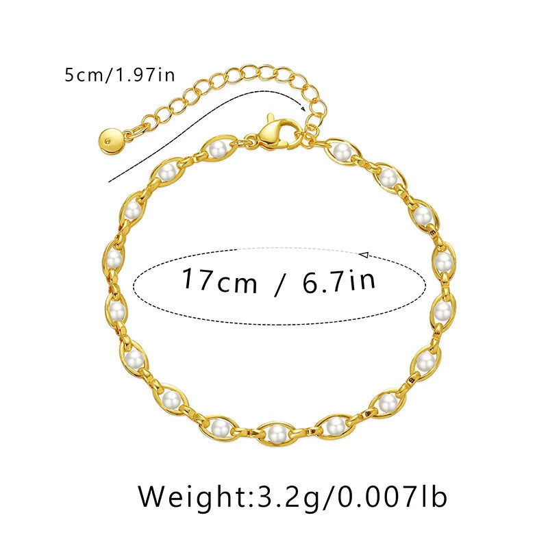 Plated Irregular Pearl Beads Chain Bracelet