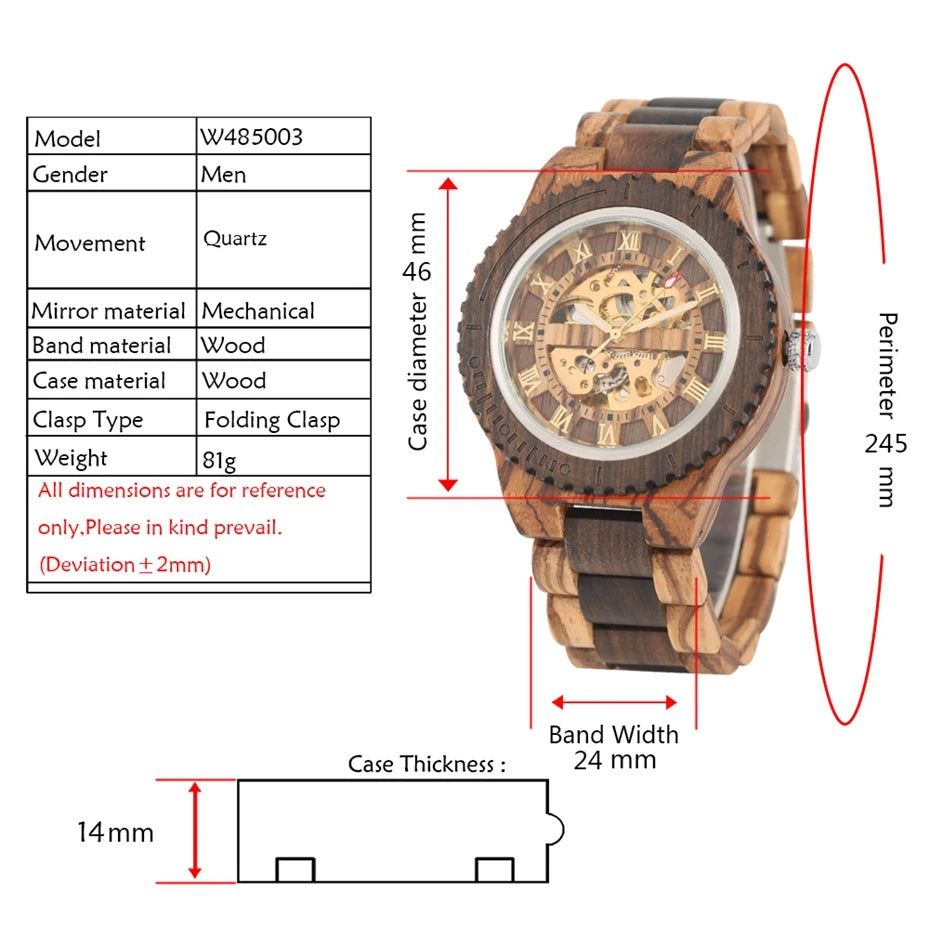 Wooden Bracelet Automatic Watch: Luxury Men's Timepiece