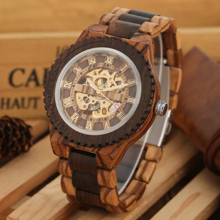 Wooden Bracelet Automatic Watch: Luxury Men's Timepiece