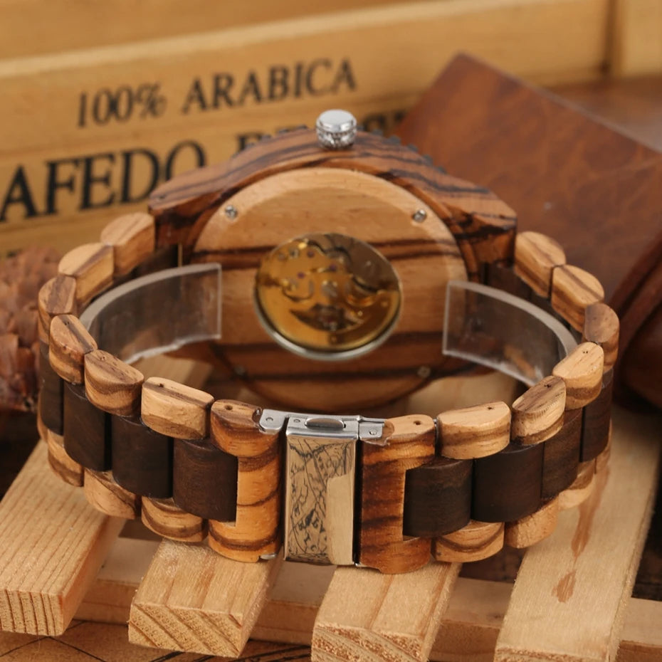 Wooden Bracelet Automatic Watch: Luxury Men's Timepiece