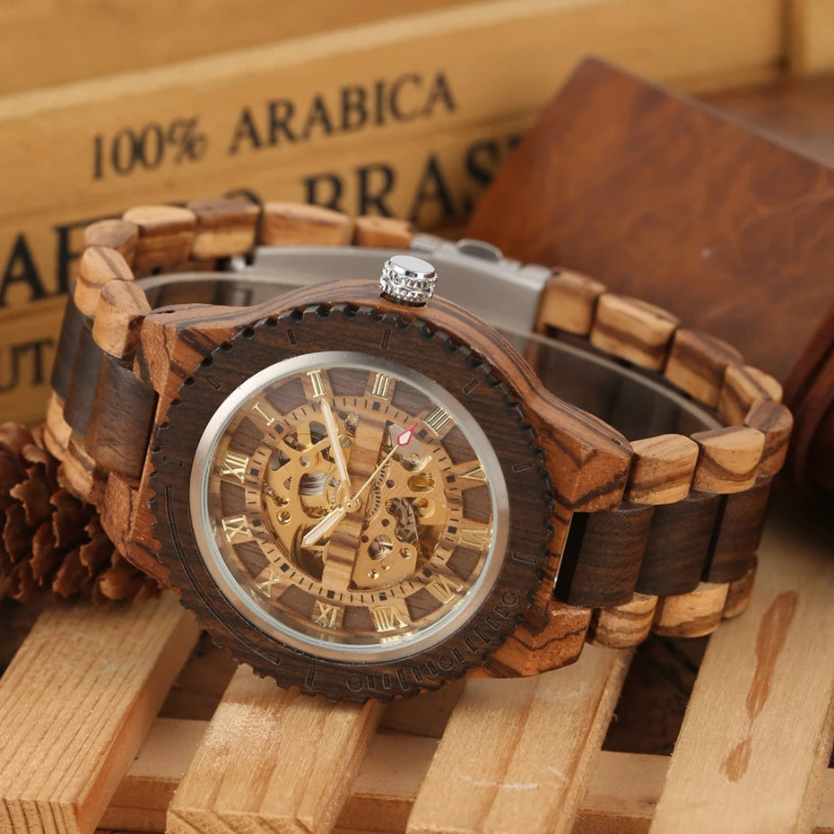 Wooden Bracelet Automatic Watch: Luxury Men's Timepiece