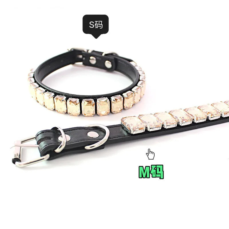 Bling Rhinestone Dog Collars Pet PU Leather Glass Crystal Diamond Puppy Pet Collar Pink Blue Collars Leashes for Dog Accessories