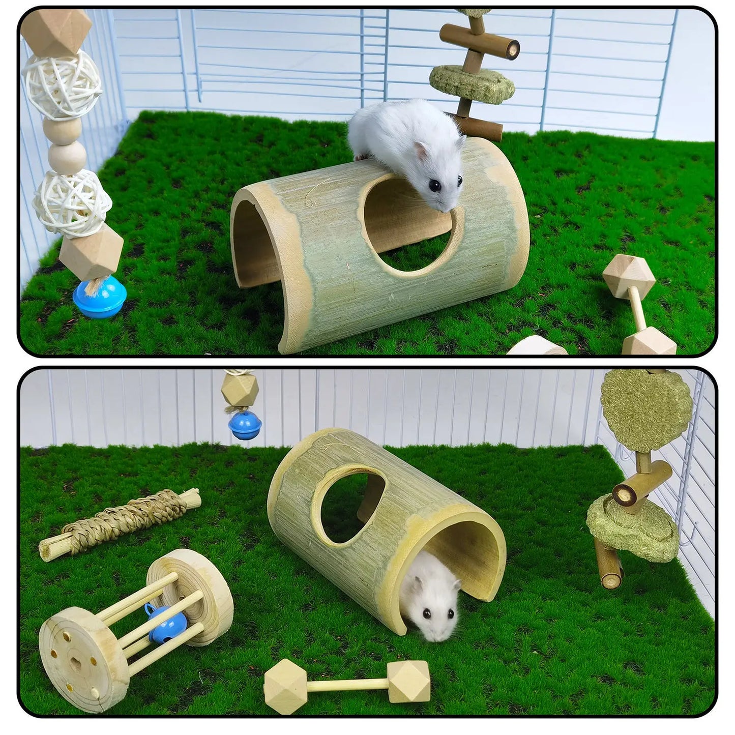 Natural Bamboo Hamster Tunnel Toy Landscaping Golden Bear Guinea Pig Toy Tree Hole Shelter Small Animals pets Toys