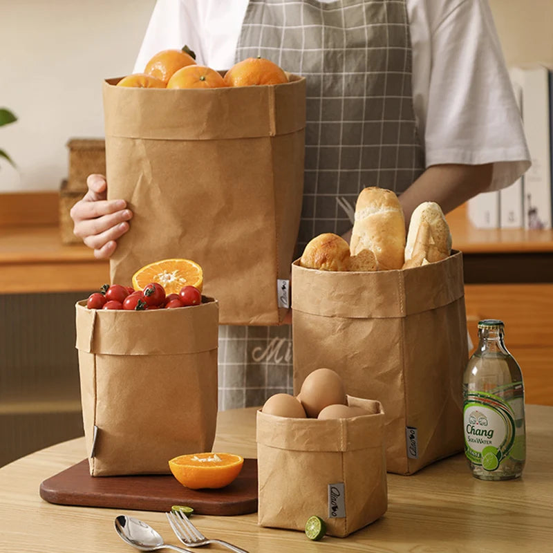Waterproof Kraft Paper Storage Bag Kitchen Bedroom Reusable Eco-Friendly Foldable Multi Functional Home Storage Products