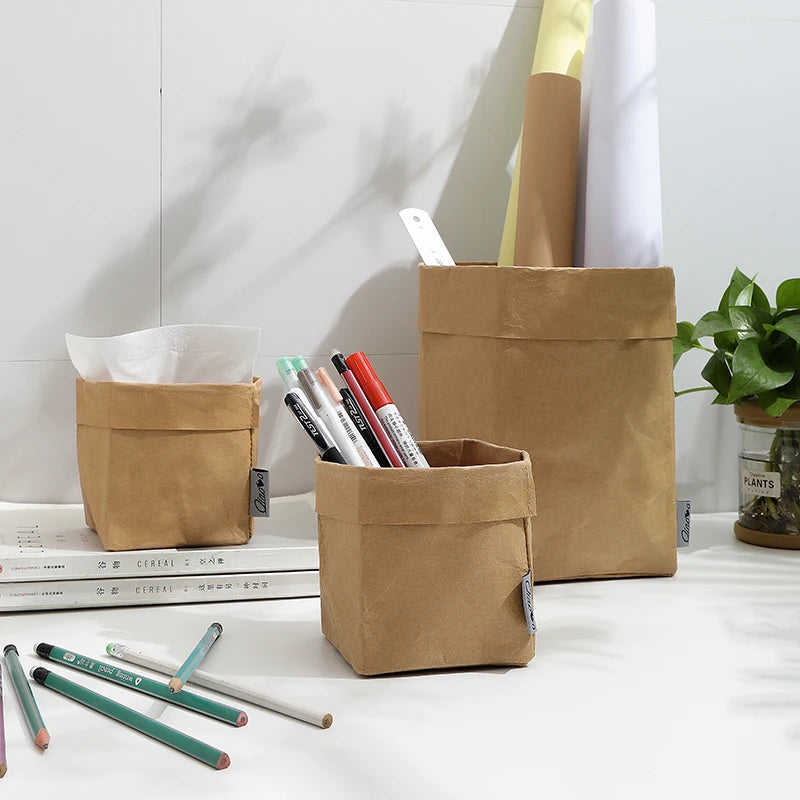 Waterproof Kraft Paper Storage Bag Kitchen Bedroom Reusable Eco-Friendly Foldable Multi Functional Home Storage Products