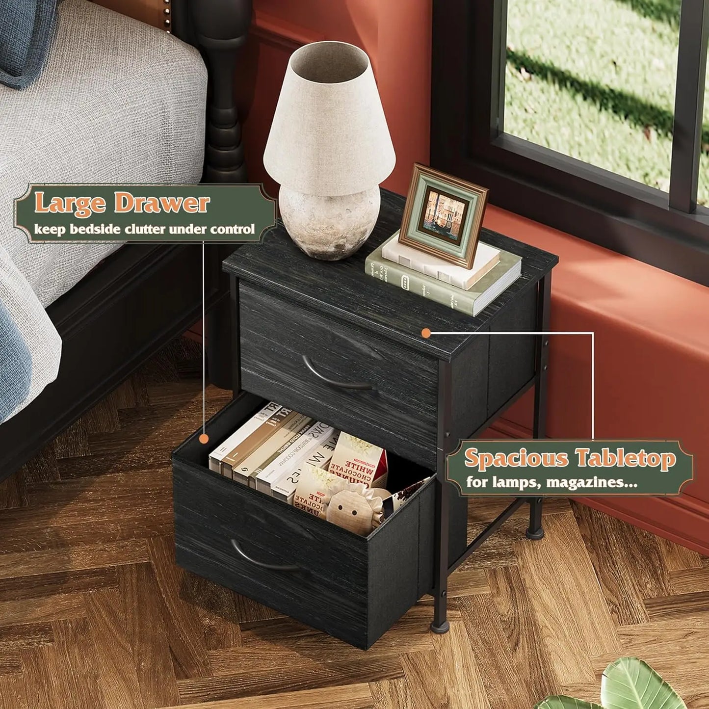 Nightstand 2 Drawer Dresser for Bedroom