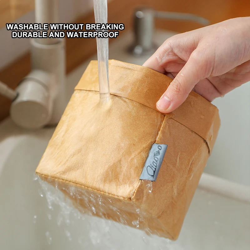 Waterproof Kraft Paper Storage Bag Kitchen Bedroom Reusable Eco-Friendly Foldable Multi Functional Home Storage Products