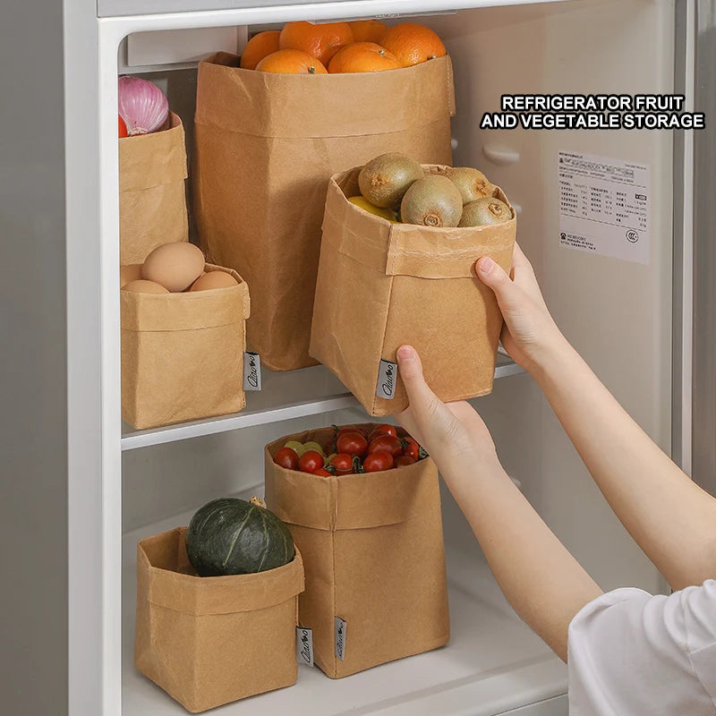Waterproof Kraft Paper Storage Bag Kitchen Bedroom Reusable Eco-Friendly Foldable Multi Functional Home Storage Products