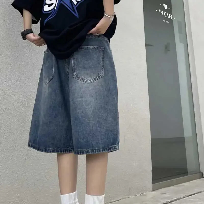 Baggy Wide Leg Denim Half Pants