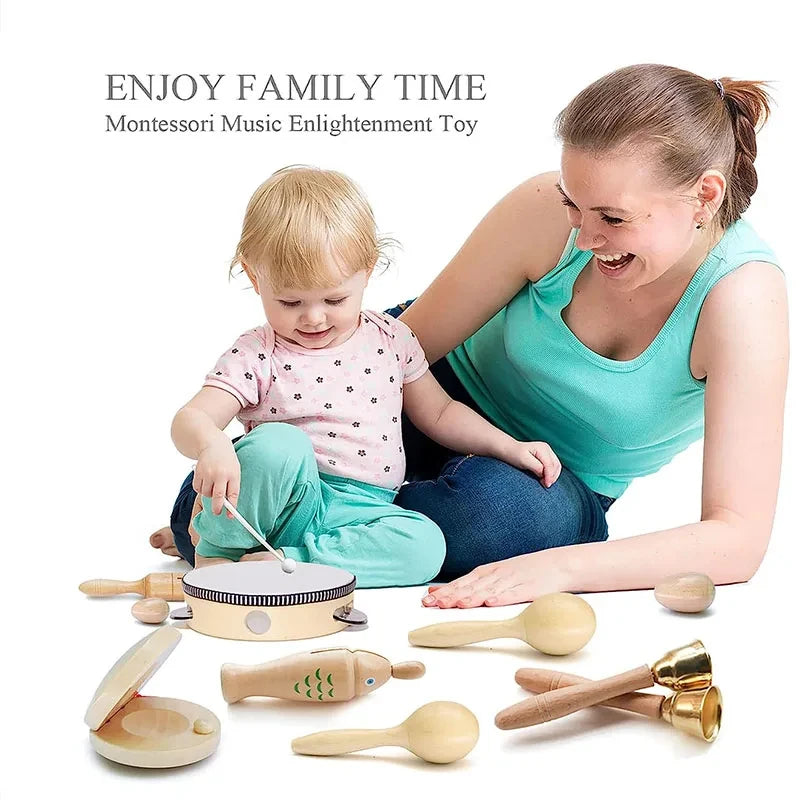 Wooden Musical Instruments for Children Montessori Educational Toy Natural Wood Music Instruments Set for Newborn Babies