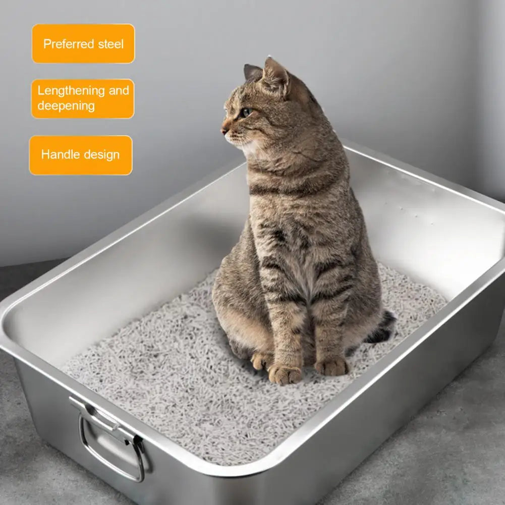 Large Space Litter Tray Durable Stainless Steel Cat Litter Box Spacious Low Entry Design for Easy Access Pet Accessories