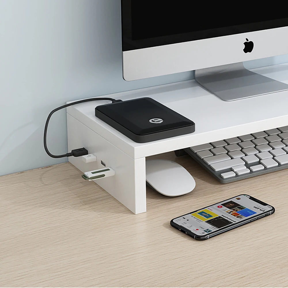 Wooden Monitor Stand with USB Hub