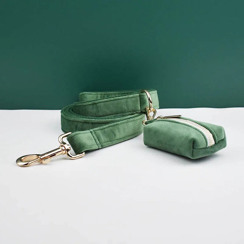 Forest Green Velvet Dog Collar And Leash Set
