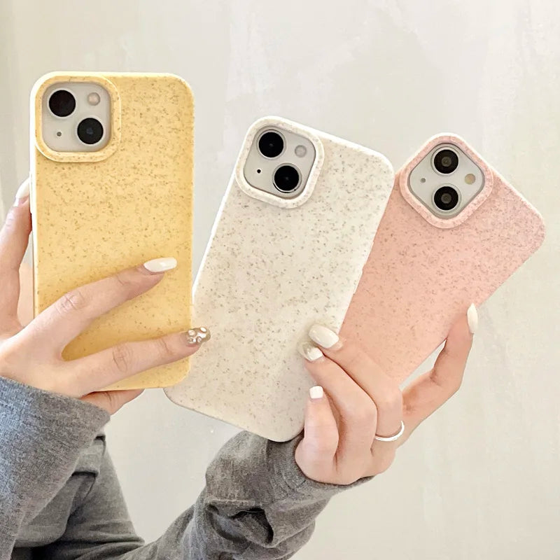 Case For iPhone 15 14 Pro Max plus 13 12 11 X XS XR 7 8 Plus SE Soft Silicone Eco-friendly Biodegradable Eco-Wheat Straw Cover