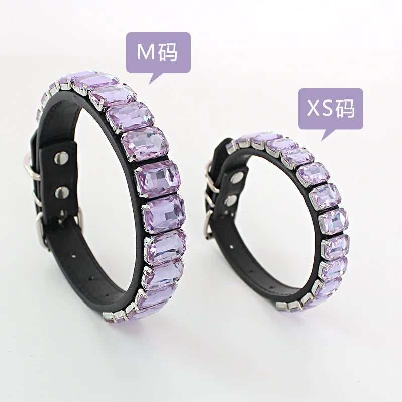 Bling Rhinestone Dog Collars Pet PU Leather Glass Crystal Diamond Puppy Pet Collar Pink Blue Collars Leashes for Dog Accessories