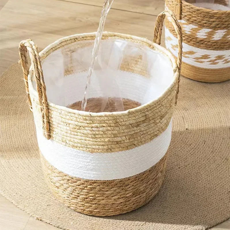 Fancy  Natural Planter Basket Wicker Flower Pot Home Decor Garden Bamboo Seagrass Storage Baskets Toy Holders