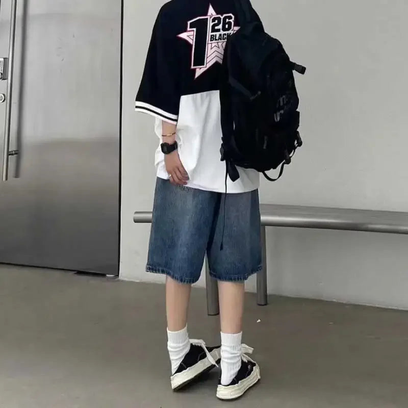 Baggy Wide Leg Denim Half Pants