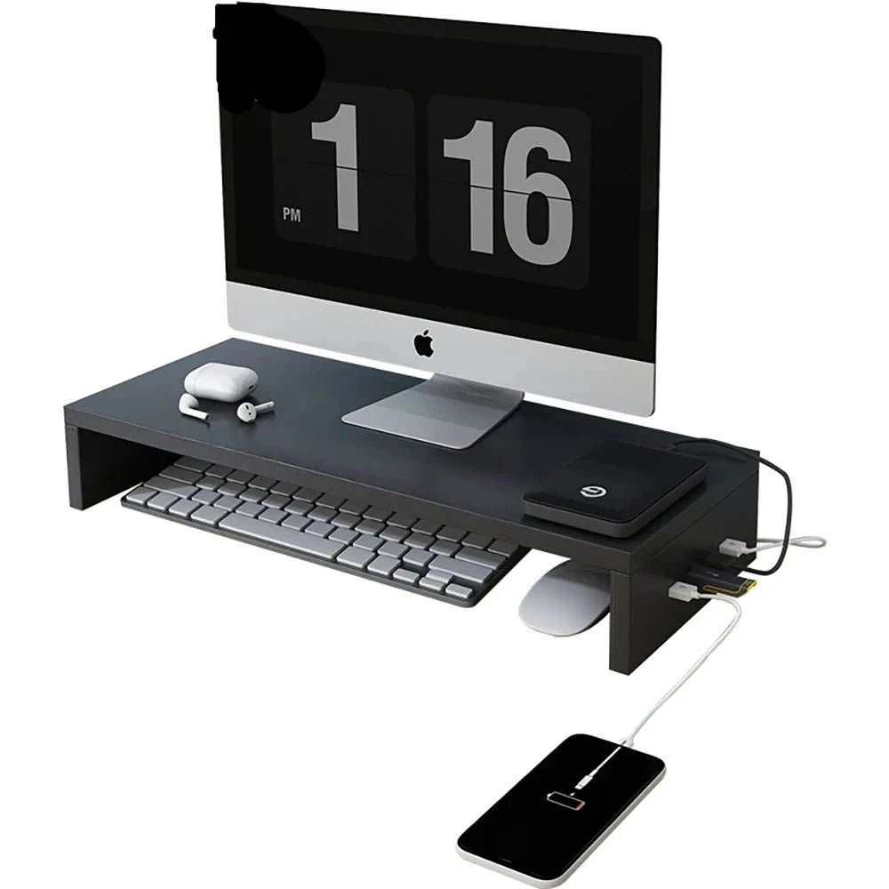 Wooden Monitor Stand with USB Hub