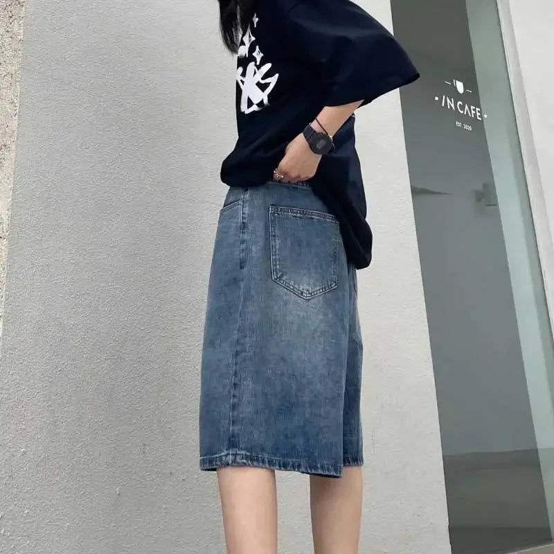 Baggy Wide Leg Denim Half Pants