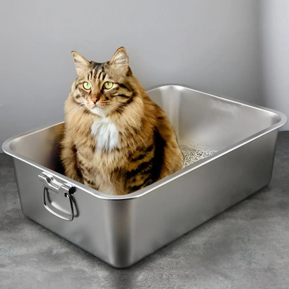 Large Space Litter Tray Durable Stainless Steel Cat Litter Box Spacious Low Entry Design for Easy Access Pet Accessories