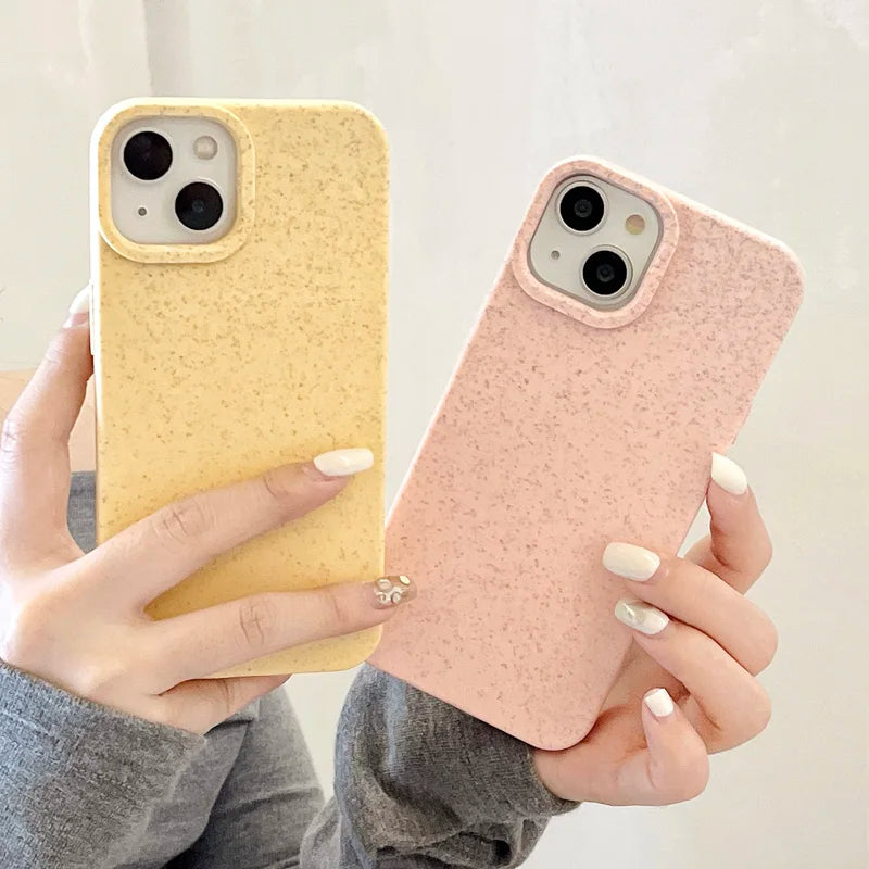 Case For iPhone 15 14 Pro Max plus 13 12 11 X XS XR 7 8 Plus SE Soft Silicone Eco-friendly Biodegradable Eco-Wheat Straw Cover