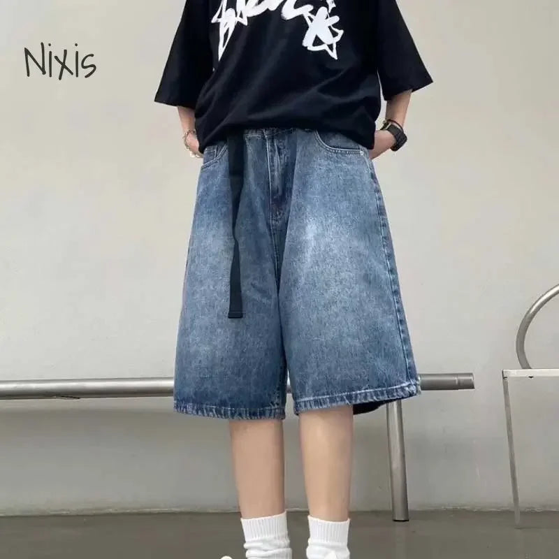 Baggy Wide Leg Denim Half Pants