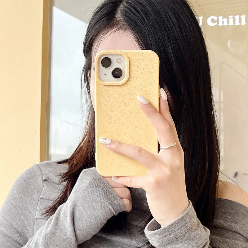 Case For iPhone 15 14 Pro Max plus 13 12 11 X XS XR 7 8 Plus SE Soft Silicone Eco-friendly Biodegradable Eco-Wheat Straw Cover
