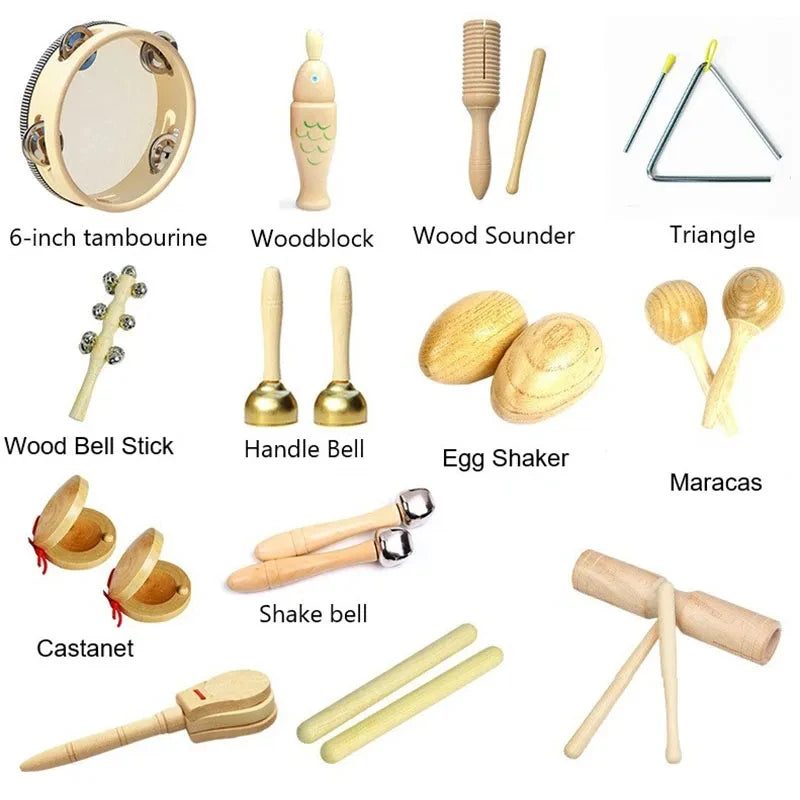 Wooden Musical Instruments for Children Montessori Educational Toy Natural Wood Music Instruments Set for Newborn Babies