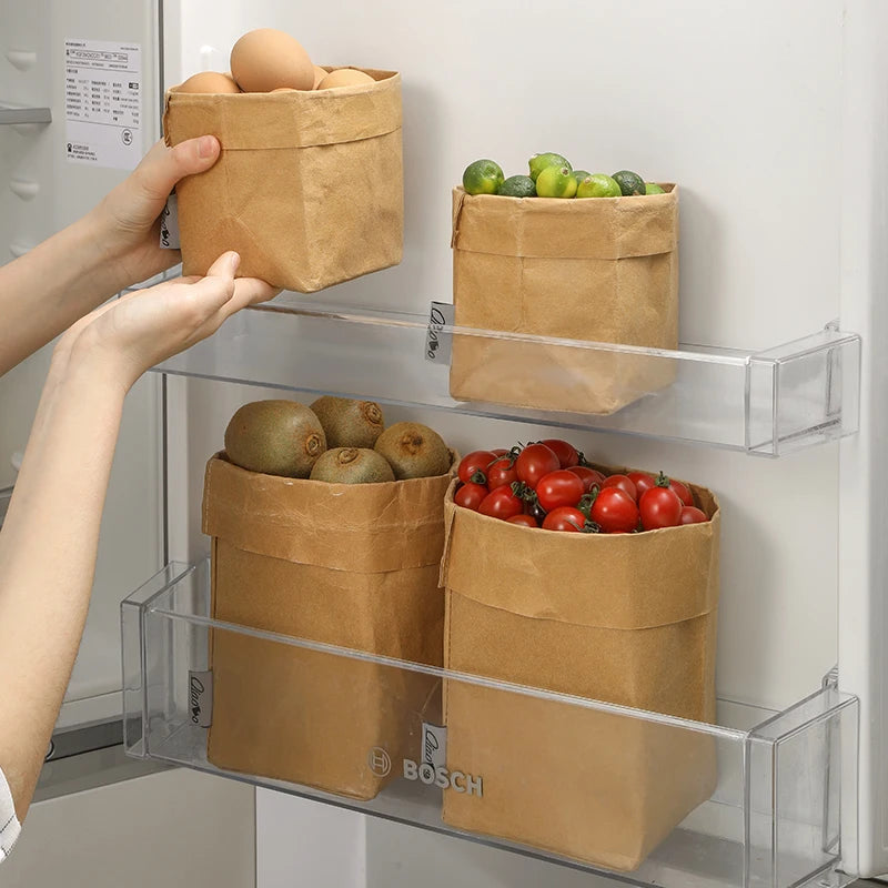 Waterproof Kraft Paper Storage Bag Kitchen Bedroom Reusable Eco-Friendly Foldable Multi Functional Home Storage Products