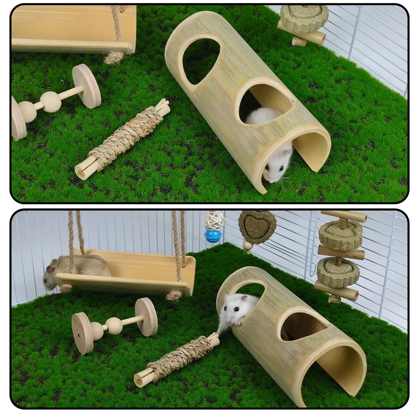 Natural Bamboo Hamster Tunnel Toy Landscaping Golden Bear Guinea Pig Toy Tree Hole Shelter Small Animals pets Toys
