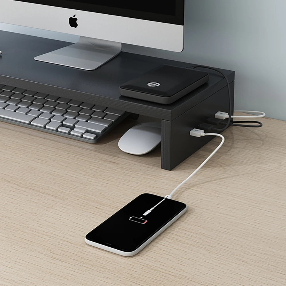 Wooden Monitor Stand with USB Hub