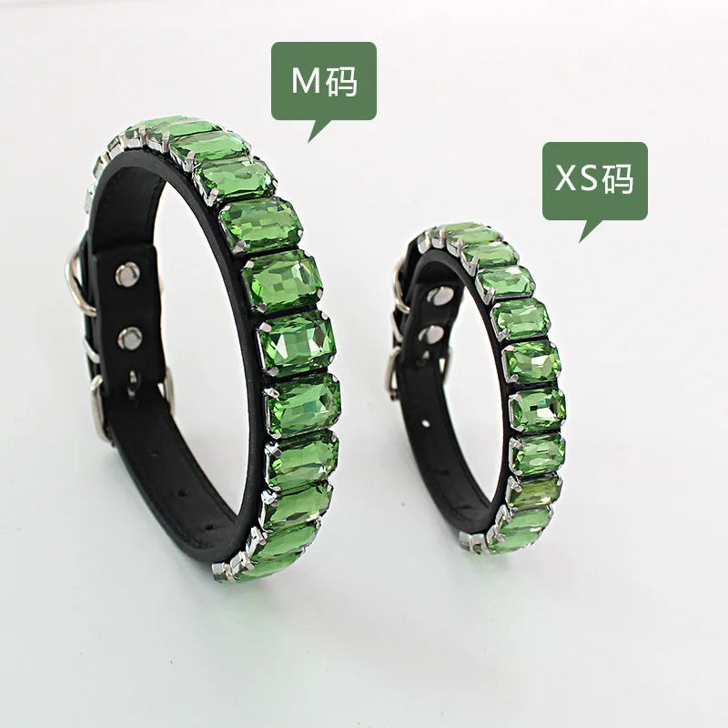 Bling Rhinestone Dog Collars Pet PU Leather Glass Crystal Diamond Puppy Pet Collar Pink Blue Collars Leashes for Dog Accessories
