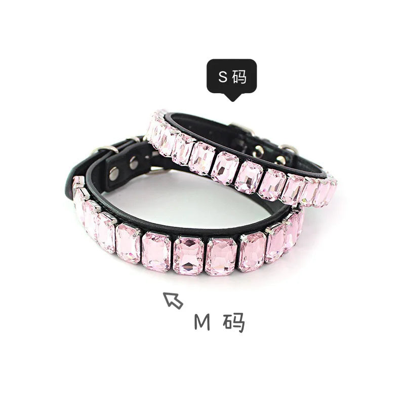 Bling Rhinestone Dog Collars Pet PU Leather Glass Crystal Diamond Puppy Pet Collar Pink Blue Collars Leashes for Dog Accessories