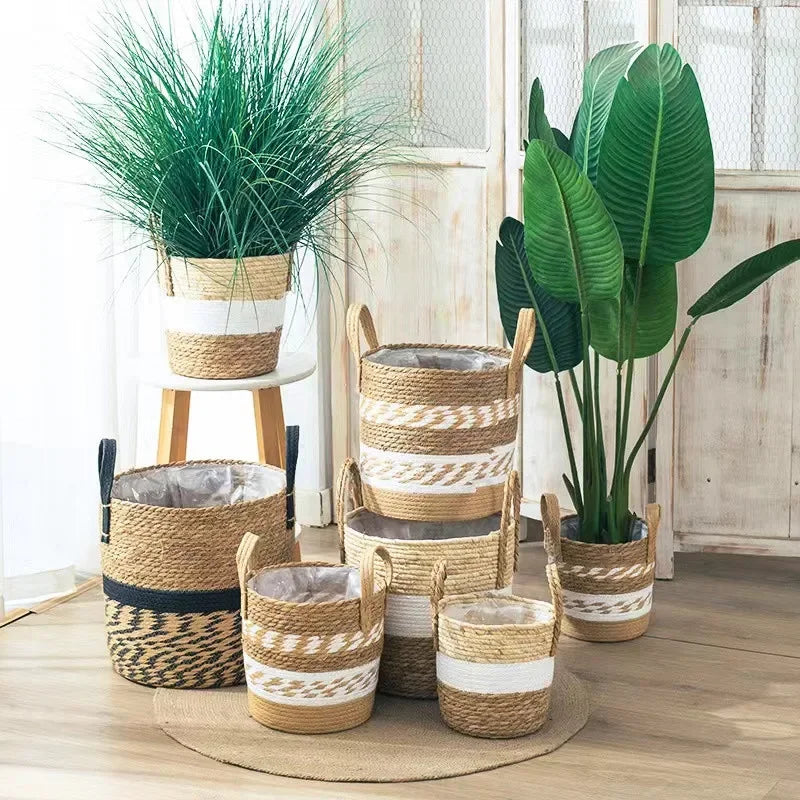 Fancy  Natural Planter Basket Wicker Flower Pot Home Decor Garden Bamboo Seagrass Storage Baskets Toy Holders