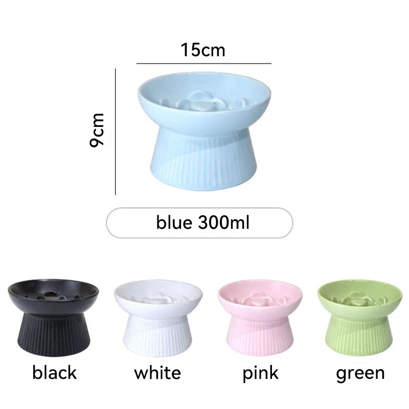 Cat Food Bowl Ceramic Elevated Cats Small Dogs Slow Feed Bowls Anti-choking Pet Eating Feeders Anti-gulping Puppy Supplies