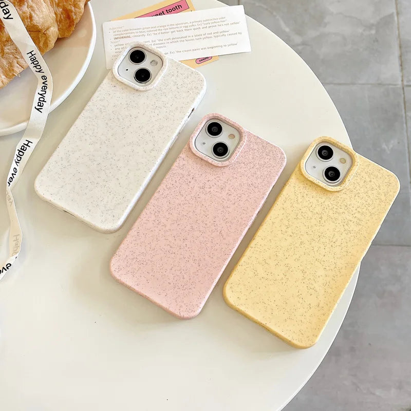 Case For iPhone 15 14 Pro Max plus 13 12 11 X XS XR 7 8 Plus SE Soft Silicone Eco-friendly Biodegradable Eco-Wheat Straw Cover